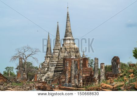 Ruined Old Temple of Ayutthaya in Thailand