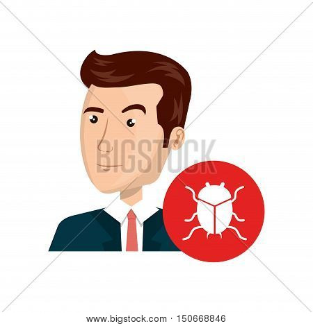 avatar man person with cyber virus icon over red cirlcle. vector illustration