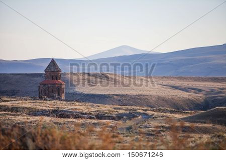 Color image of a church in Ani Turkey. Ani used to be the capital of the Bagratid Armenian kingdom between 961 and 1045.