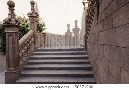BarcelonaSpain - January 13 2016: Spanish town (Poble Espanyol) - architectural museum under the open sky. The museum features exhibits on contemporary art with streets houses parks theater school restaurants and artisan workshops.