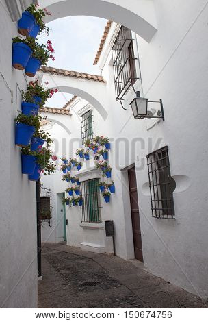 BarcelonaSpain - January 13 2016: Spanish town (Poble Espanyol) - architectural museum under the open sky. The museum features exhibits on contemporary art with streets houses parks theater school restaurants and artisan workshops.