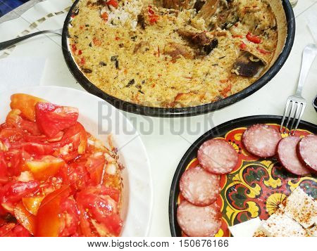 Close up of traditipnal bulgarien food - top view