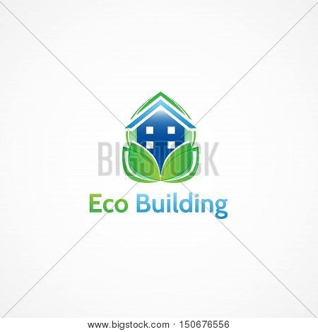 Bright picture house with leaves, vector .