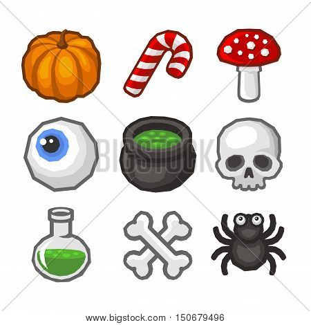 Cartoon style Halloween Icon Set. Vector illustration