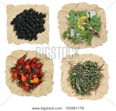 Set of healing herbs. Dried grass for use in alternative medicine spa herbal cosmetics herbal medicine preparing infusions decoctions tinctures powders ointments butter tea bath.