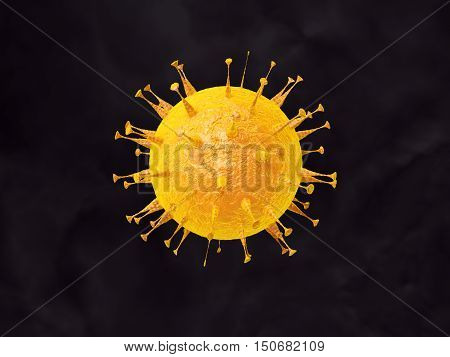 Zika viruses on dark background. Yellow virus on a dark background. 3d illustration