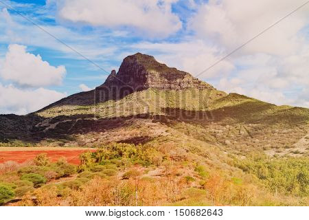 Beautiful mauntain landscape from Mauritius island on sunny day