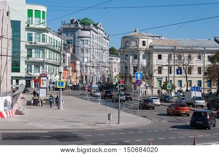 Moscow, Russia - 09.21.2015. General view of Lubyansky alley and a metro Kitay Gorod
