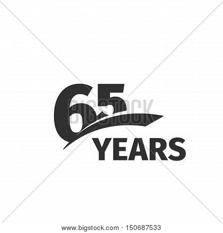 Isolated abstract black 65th anniversary logo on white background. 65 number logotype. Sixty -five years jubilee celebration icon. Sixty-fifth birthday emblem. Vector anniversary illustration