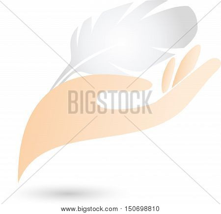 Hand and feather logo, wellness and massage
