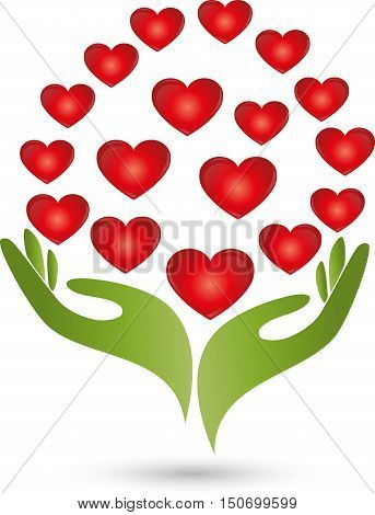 Two hands and many hearts, love logo