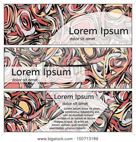 Set of red abstract doodle banners. Vector illustration.