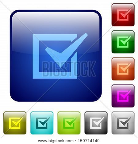 Set of checked box color glass rounded square buttons