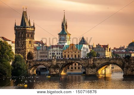 The Charles Bridge at Sunset, Prague, Czech Republic