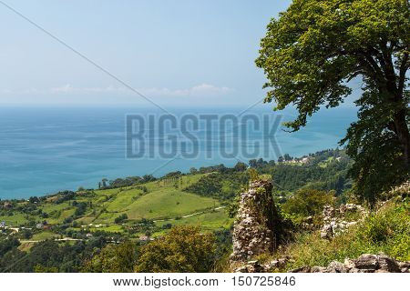 Abkhazia, New Athos. The view from the Iversky mountain on the black sea coast.
