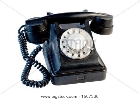 Černý Vintage telefon izolovaných na bílém