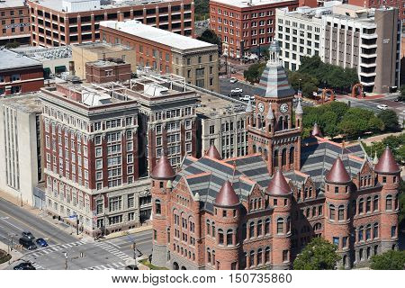 DALLAS, TX - SEP 17: Old Red Museum, formerly Dallas County Courthouse in Dallas, Texas, as seen on Sep 17, 2016. It was built in 1892 of red sandstone rusticated marble accents.