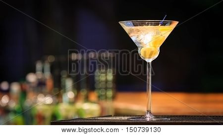 Martini At The Bar Counter. Classic Cocktail In The Bar