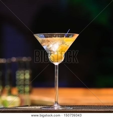 Martini At The Bar Counter. Classic Cocktail In The Bar