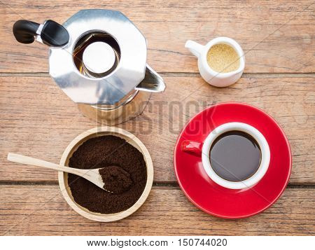 Red cup of hot espresso shot stock photo