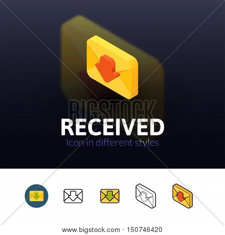 Recived color icon, vector symbol in flat, outline and isometric style isolated on blur background