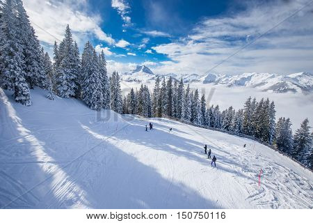 View To Alpine Mountains In Austria From Kitzbuehel Ski Resort - One Of The Best Ski Resort In The W