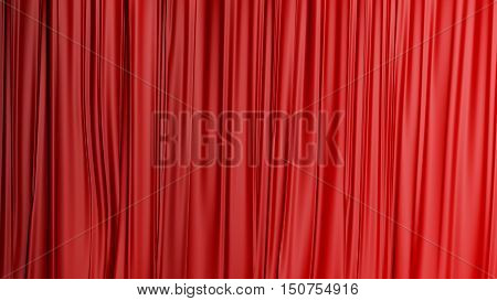 Red closed curtain background in a theater. Red fabric, 3d illustration