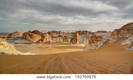 Panorama of El-Agabat valley in White desert Sahara Egypt