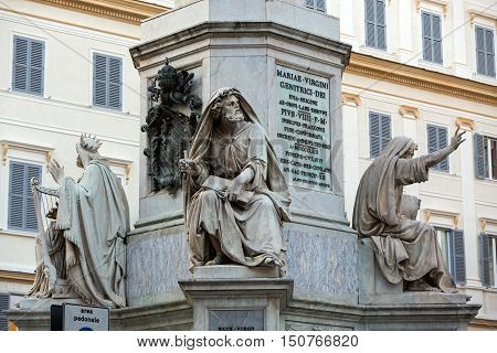 ROME ITALY -JUNE 15 2015: Rome - Biblical Statues at Base of Colonna dell'Imacolata