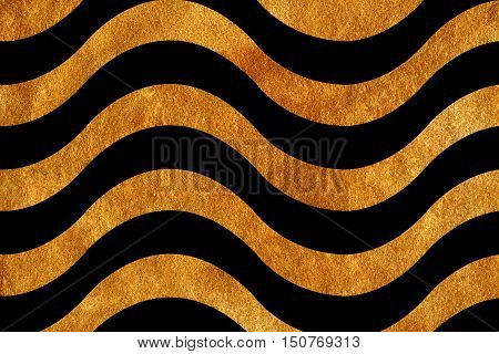 Golden Wavy Striped Background.