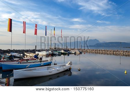 The port of Cisano on Garda Lake (Lago di Garda) a small village of the small town of Bardolino Verona Veneto Italy Europe