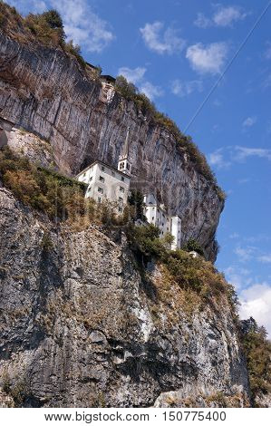 Madonna della Corona the Sanctuary of Our Lady of the crown built on the rock overhanging the Adige Valley. Spiazzi Verona Veneto Italy