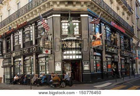 Paris France-October 03 2016: The American Dream is a famous restaurant and entertainment venue in Paris at 21 rue Daunou near National Opera house.