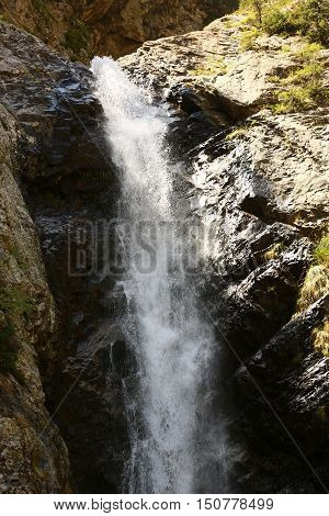 mountains, ridges, nature, Gornyy landscape, mountain landscape, summer, summer in the mountains, Kyrgyzstan, Barskaun gorge, waterfalls, waterfall