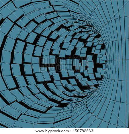 Abstract Tunnel. Futuristic Style. 3D Abstract Surface. Turning Tube Tunnel. Perspective Background. Data visualisation