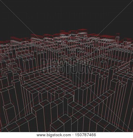 abstract geometric background - 3d illustration. Wireframe. Perspective Futuristic