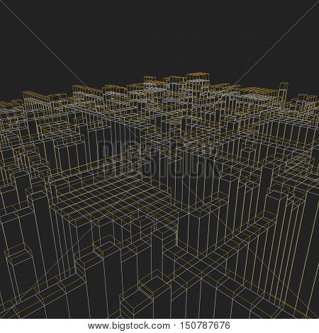 abstract geometric background - 3d illustration. Wireframe. Perspective Futuristic