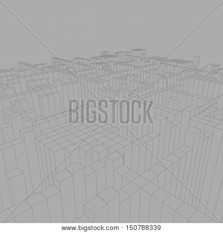 abstract geometric background - 3d illustration. Wireframe. Perspective Futuristic