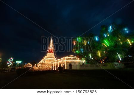 SAMUT PRAKAN,THAILAND- NOVEMBER 1,2015 :Phra Samut Chedi Festival is an important annual event in Samut PraKan is also resplendent during the fair with elaborate lights decorating the pagoda.Located Samut Prakan Province in Middle of Thailand.