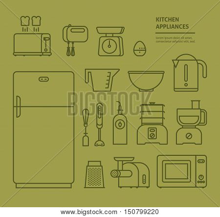 Home electronics appliances household icons set thin line. Small kitchen appliances. Collection icons design for your product or design web and mobile applications
