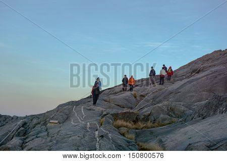 Ranau, Sabah - March 13, 2016: Climbers move down to Laban Rata after successfully completed conquering the mountain Kinabalu.
