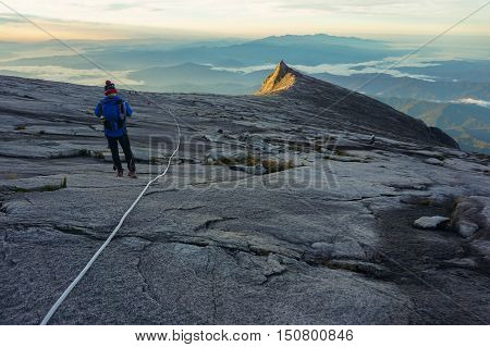 Ranau, Sabah - March 13, 2016: Climbers move down to Laban Rata after successfully completed conquering the mountain Kinabalu.