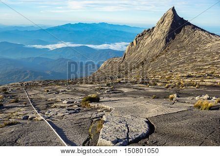 View from Low's Peak of mountain Kinabalu,Sabah.Its the highest mountain in Malaysia is one of Borneo's most popular tourist attractions & traditional home to spirits.