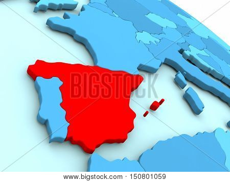 Spain In Red On Blue Globe