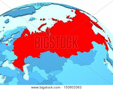 Russia In Red On Blue Globe