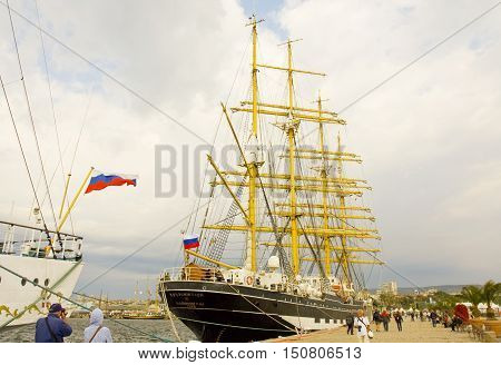 VARNA BULGARIA - OCTOBER 4 2016: Black Sea Tall Ships Regatta sailing ships from different countries on international regatta sailing ship 
