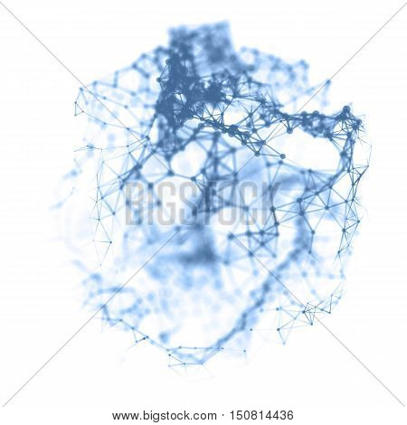 Abstract cybernetic particles background. Plexus fantasy technology background. 3d illustration. computer generated connection concept. polygonal space background with connecting dots and lines.