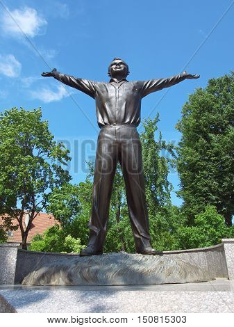 Kaluga, Russia - July 13, 2014: Monument to Yuri Gagarin in the young history of astronautics museum in the city of Kaluga