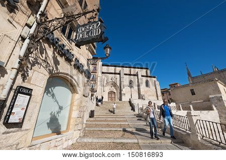 BURGOS SPAIN - SEPTEMBER 4: Tourist visiting Burgos medieval city on September 4 2016 in Burgos Castilla y Leon Spain.