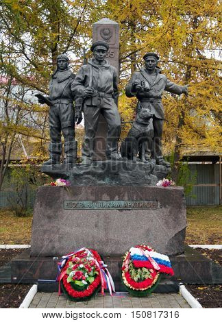 Murmansk, Russia - October 17, 2015: Monument to the border guards of the Arctic Murmansk